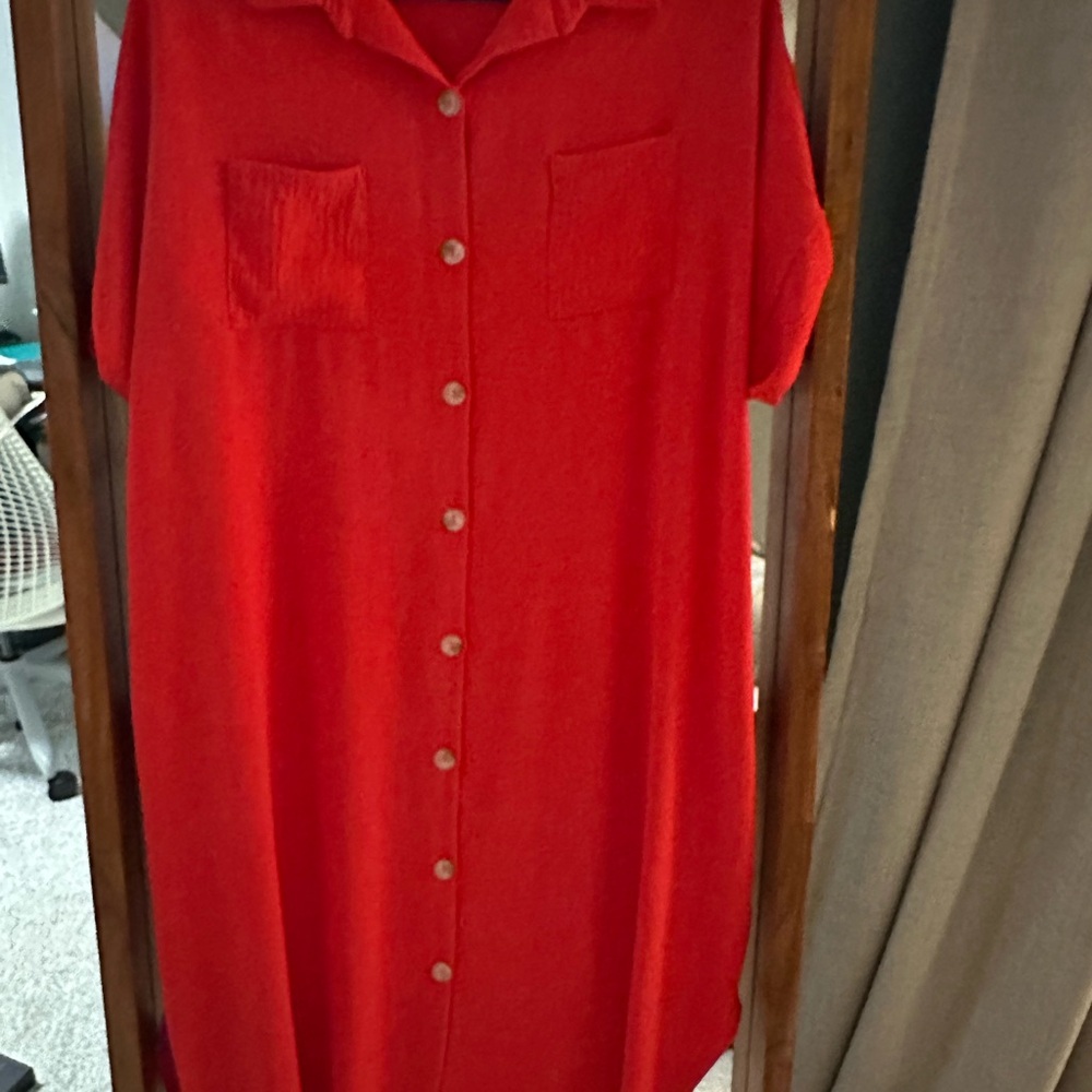Maternity 1x Spice Rose Brand button down Red Maxi Dress